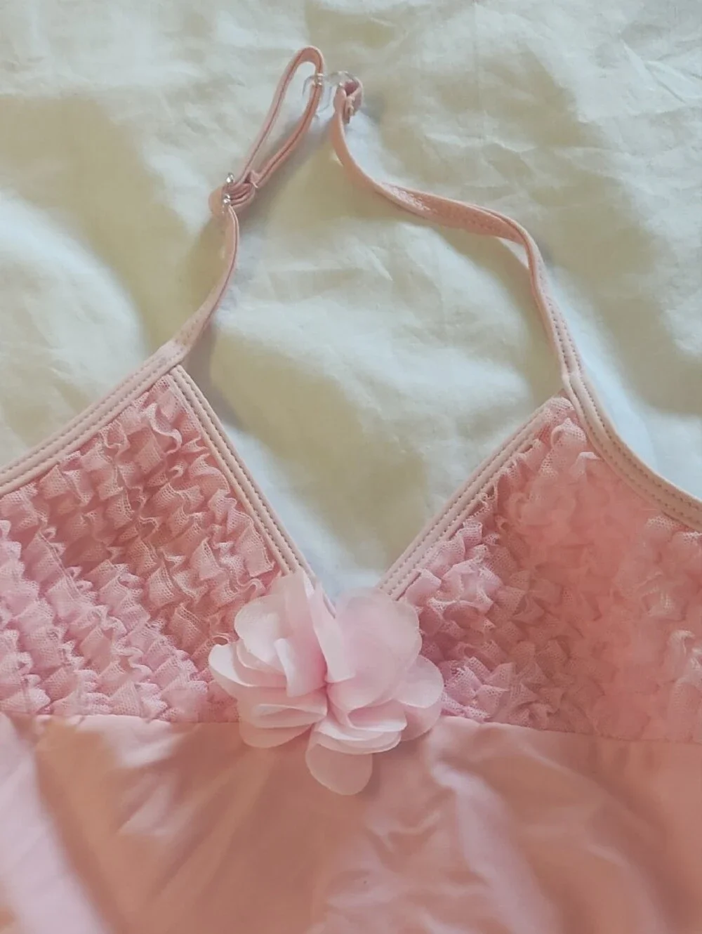 Isobella & Chloe Pale Pink Floral Ruffle Halter One-Piece Bodysuit